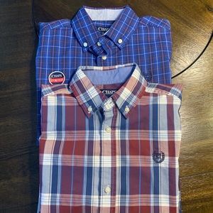 Two boys size L(14-16) LS plaid shirts